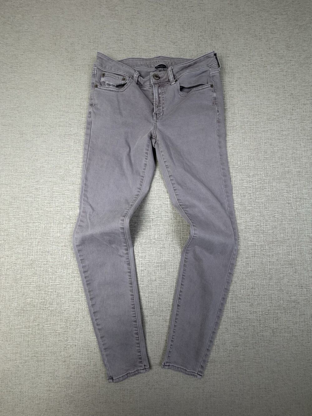 American Eagle Women’s Size 6 Gray Super Stretch Skinny Jeans Distressed
